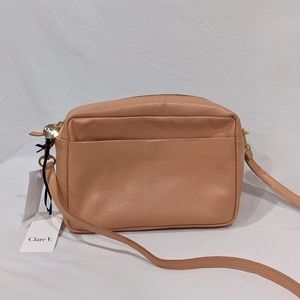 Clare V Marisol Italian leather Crossbody Bag with front pocket in Pale Pink